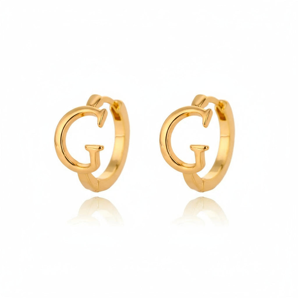 Golden Initial Charm Hoops