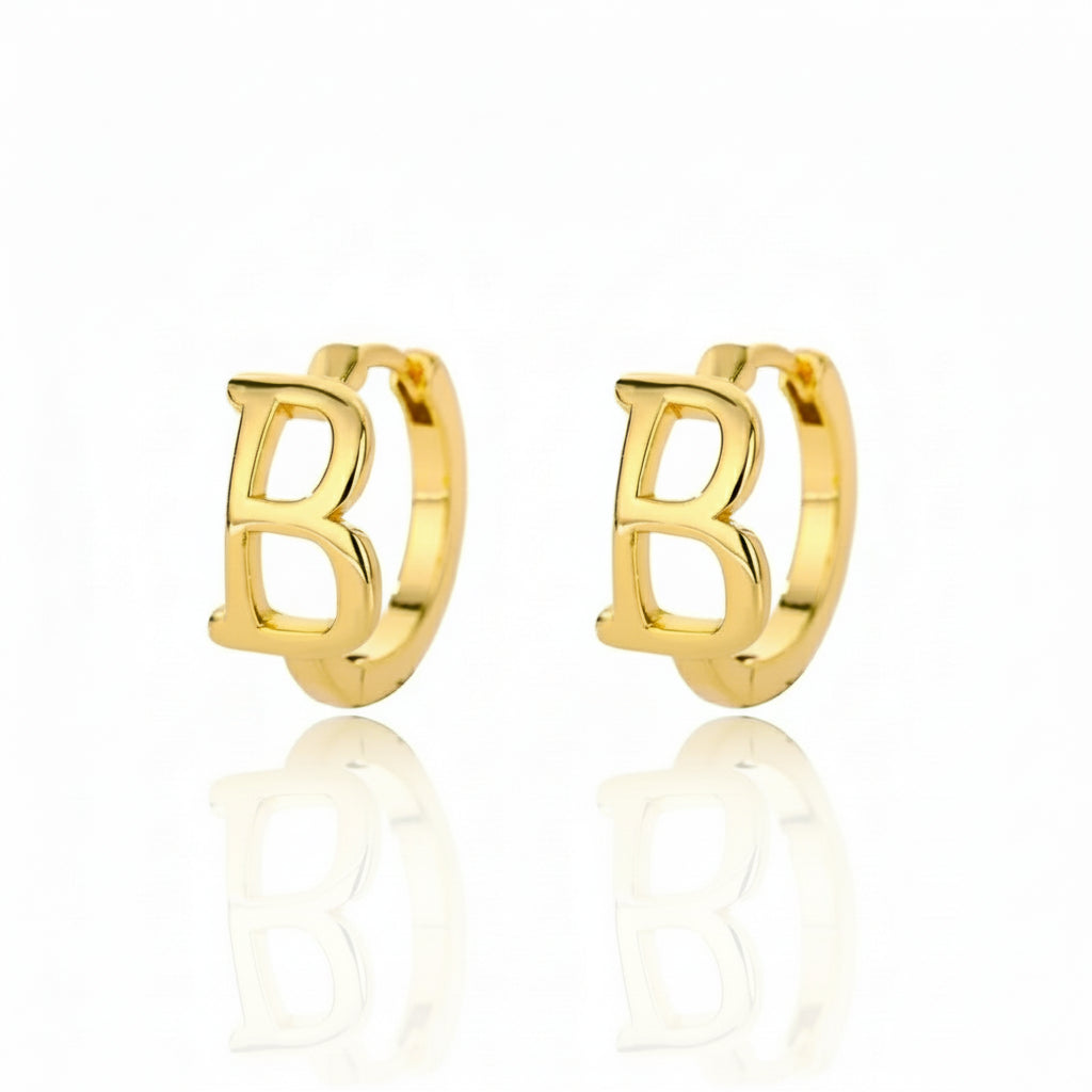 Golden Initial Charm Hoops