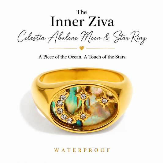 Inner Ziva Celestia Waterproof Abalone Moon & Star Ring