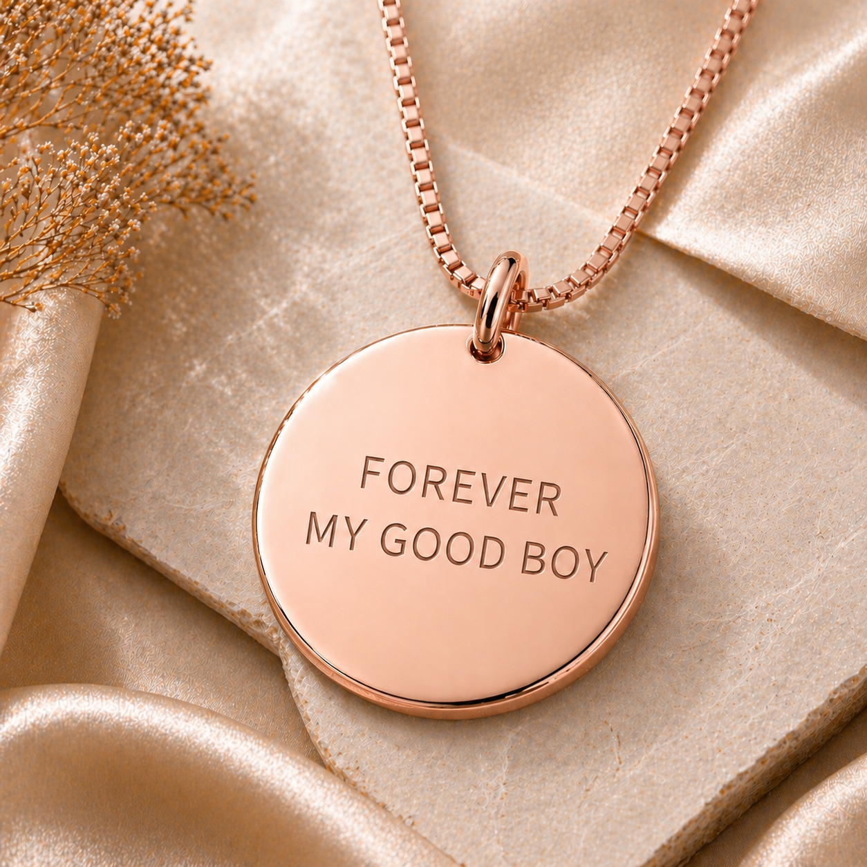 Inner Ziva Pet Name Disc, Rose Gold — back of disc with optional phrase engraved