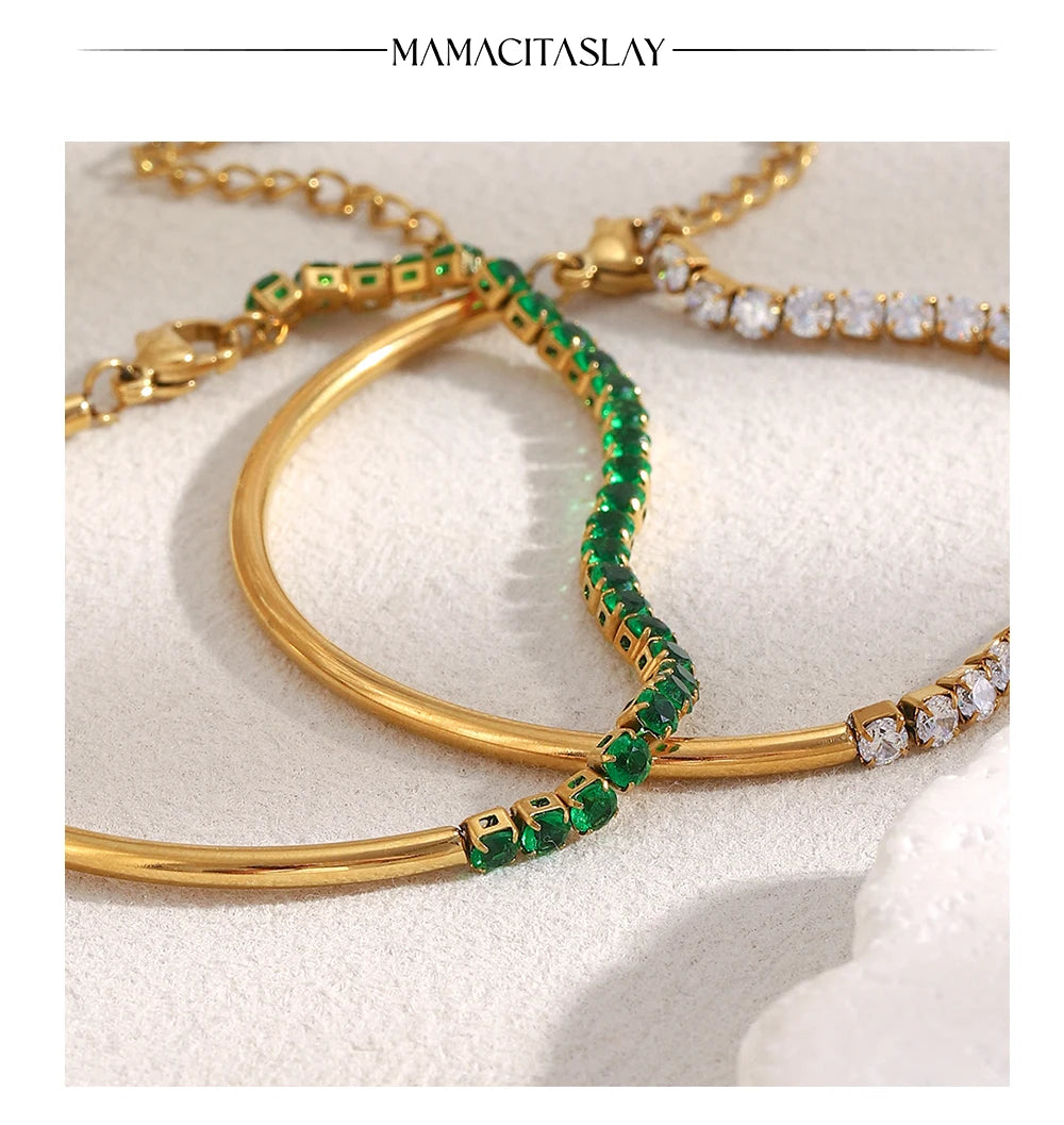 MamacitaSlay 316L Stainless Steel Zircon Asymmetric Bracelet Party Waterproof Jewelry Women's Creative Wrist Jewelry Bracelet
