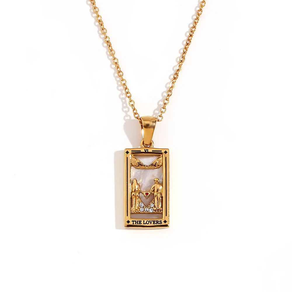 MamacitaSlay 316L Stainless Steel Zircon Tarot Necklace 18K Gold Plated Waterproof Jewelry Women's Creative Elegant Necklace