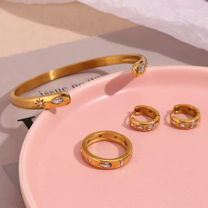 MamacitaSlay Classic Solar Geometric Zircon Bracelets Shiny Zircon Hoop Earrings 2024 Trend Stainless Steel Ring Woman