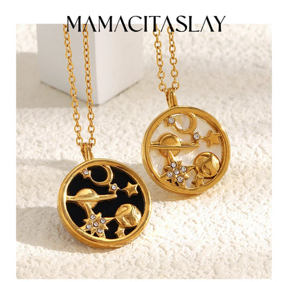 MamacitaSlay 316L Stainless Steel Shell Zircon Celestial Necklace Waterproof 18K Gold Plated Neck Jewelry Elegant Necklace Gifts