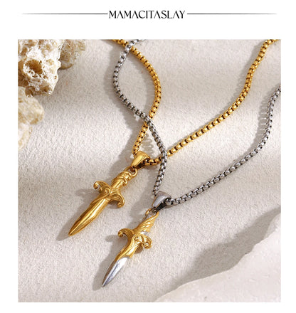 MamacitaSlay 316L Stainless Steel Mixed Color Sword Necklace 18K Gold Plated Waterproof Jewelry Hip Hop Style Unique Necklace
