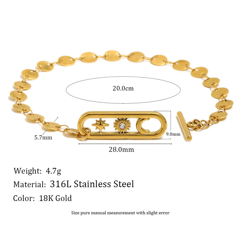 MamacitaSlay 316L Stainless Steel Celestial Sun Moon Star OT Chain Bracelet 18K Gold Plated Waterproof Jewelry For Women Gift