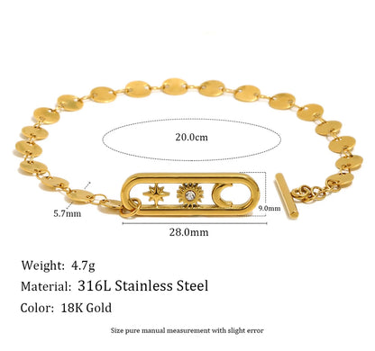 MamacitaSlay 316L Stainless Steel Celestial Sun Moon Star OT Chain Bracelet 18K Gold Plated Waterproof Jewelry For Women Gift