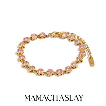 MamacitaSlay 316LStainlessSteel Round Zircon Tennis Bracelet 18K Gold Plated Waterproof Jewelry For Women Wedding Dating Jewelry