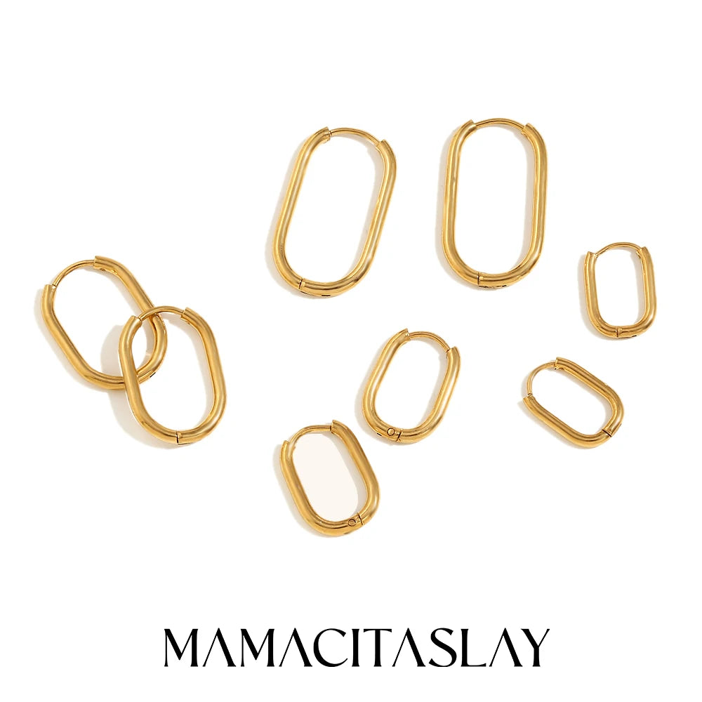 MamacitaSlay Classic Multi-Size U-Shape Hoops 18K Gold Plated Women's Earrings Waterproof 316L Stainless Steel Women's Jewelry