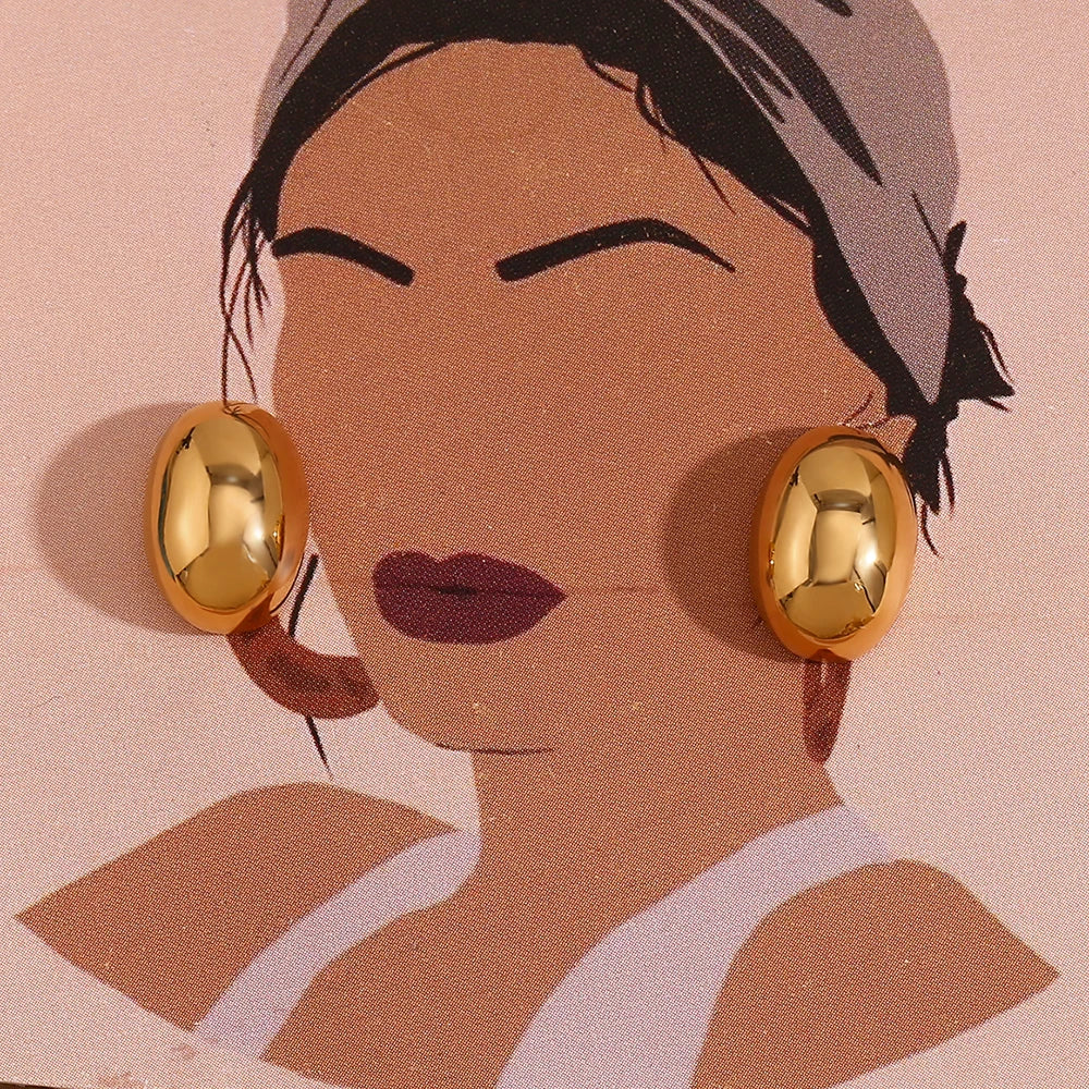 MamacitaSlay 316L Stainless Steel Puffy Bean Stud Earrings 18K Gold Plated Waterproof Jewelry For Women Minimalist Daily Wear