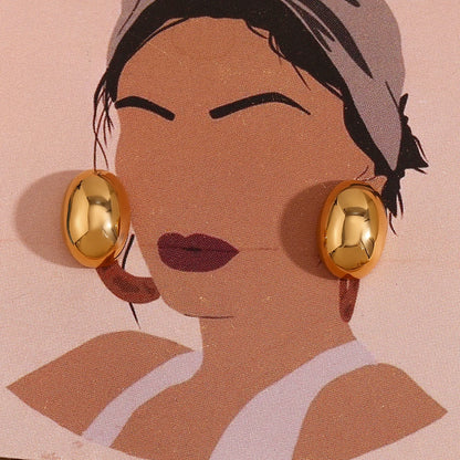 MamacitaSlay 316L Stainless Steel Puffy Bean Stud Earrings 18K Gold Plated Waterproof Jewelry For Women Minimalist Daily Wear
