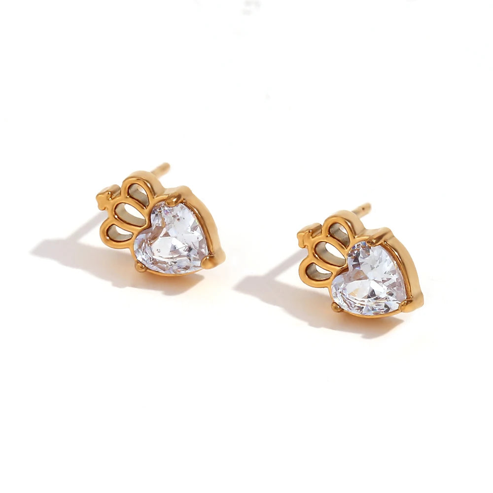 MamacitaSlay Delicate Zircon Flower Crown Horse Eye Stainless Steel Earrings Mini 18K Gold Plated Stud Earrings Fashion Jewelry
