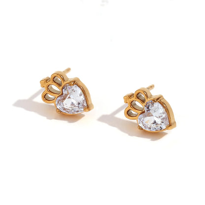 MamacitaSlay Delicate Zircon Flower Crown Horse Eye Stainless Steel Earrings Mini 18K Gold Plated Stud Earrings Fashion Jewelry