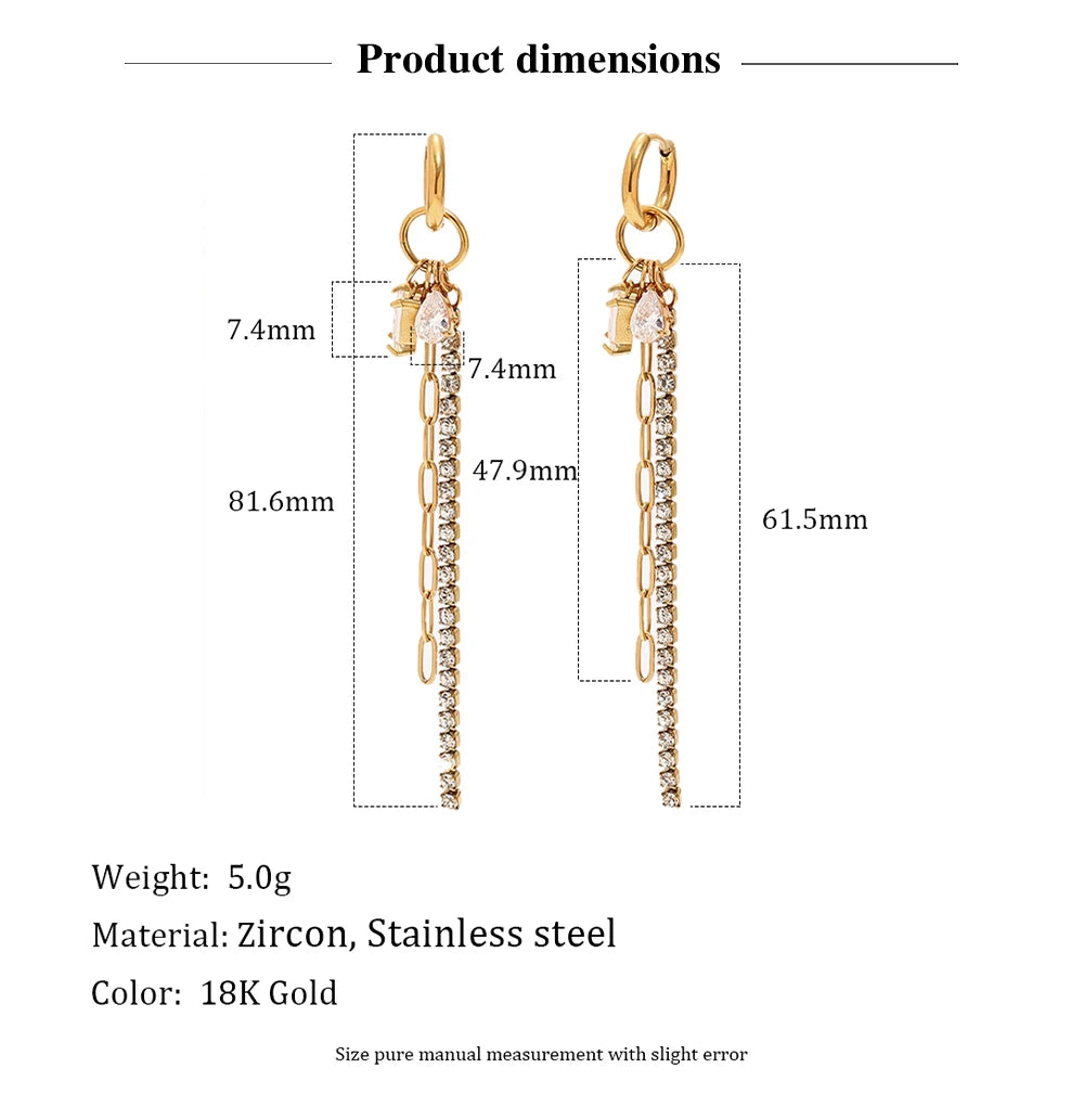 MamacitaSlay 316L Stainless Steel Mixed Chain Zircon Tassel Hoop Earrings 18K Gold Plated Waterproof Statement Jewelry For Women