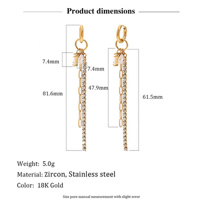 MamacitaSlay 316L Stainless Steel Mixed Chain Zircon Tassel Hoop Earrings 18K Gold Plated Waterproof Statement Jewelry For Women