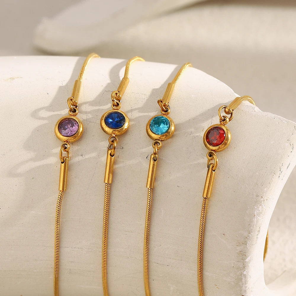 MamacitaSlay 316L Stainless Steel Zircon December Birthstone Adjustable Bracelet Waterproof Wrist Jewelry Women's Charm Bracelet