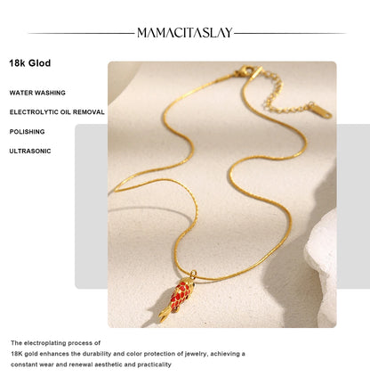 MamacitaSlay 316L Stainless Steel Enamel Koi Fish Pendant Necklace Party Waterproof Neck Jewelry Women's Elegant Necklace Gift