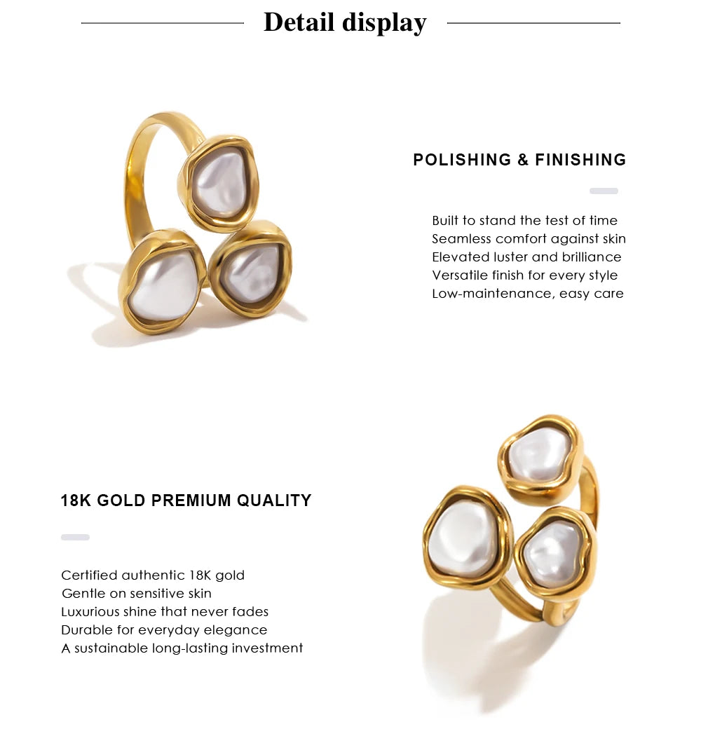MamacitaSlay 316L Stainless Steel Baroque Pearl Irregular Open Ring 18K Gold Plated Waterproof Jewelry For Women Daily 2026 Gift