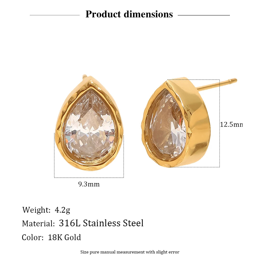 MamacitaSlay 316L Stainless Steel Water Drop Horse Eye Zircon Stud Earrings 18K Gold Plated Waterproof Elegant Jewelry For Women