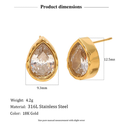 MamacitaSlay 316L Stainless Steel Water Drop Horse Eye Zircon Stud Earrings 18K Gold Plated Waterproof Elegant Jewelry For Women