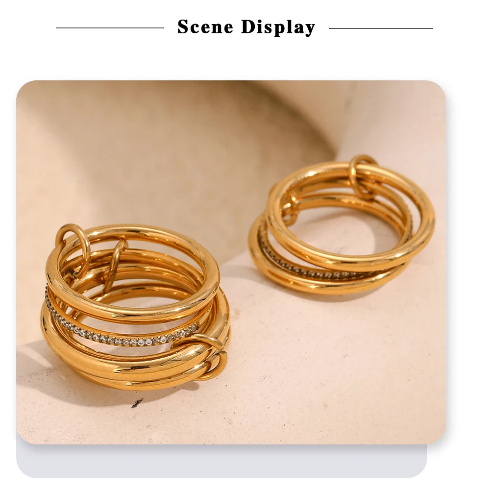 MamacitaSlay Unique Cool Three/Four Fingers Chain Shape Variable Hiphop Rings Stainless Steel Trendy Accessories Women Men Gifts