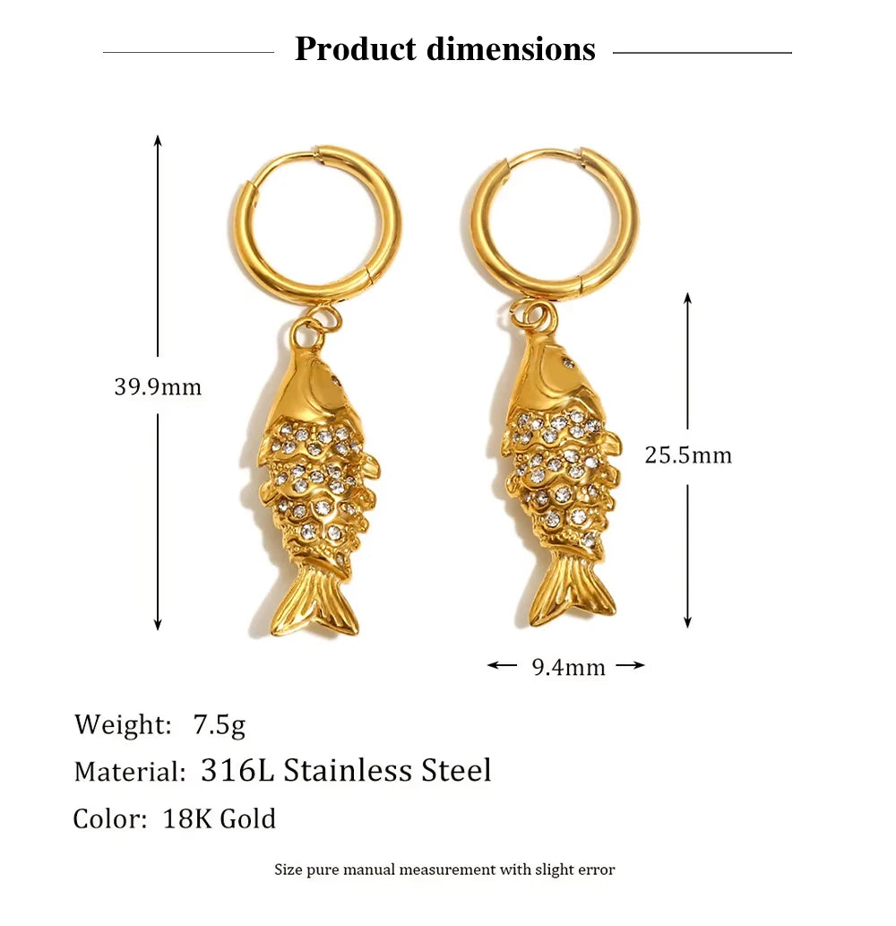 MamacitaSlay Wholesale Lucky Koi Drop Earrings Women Waterproof Gold Plated 316L Stainless Steel Women's Jewelry New In Earrings