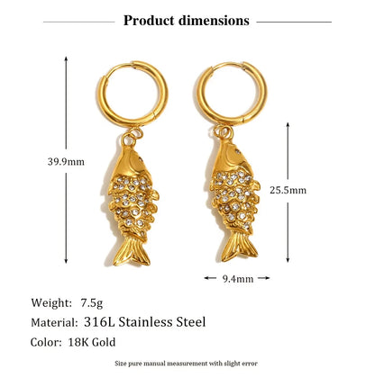 MamacitaSlay Wholesale Lucky Koi Drop Earrings Women Waterproof Gold Plated 316L Stainless Steel Women's Jewelry New In Earrings