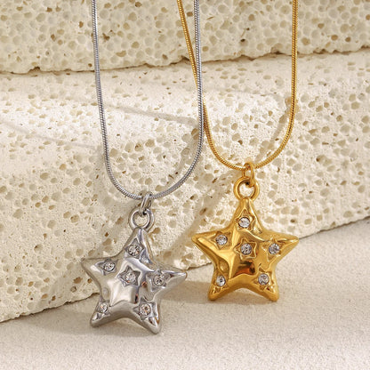 MamacitaSlay 316L Stainless Steel Zircon Star Pendant Necklace 18K Gold Plated Waterproof Jewelry Women's High Quality Necklace