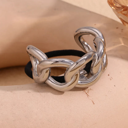 MamacitaSlay Minimalist Titanium 23mm Wide Chain Semicircle Horsetail Elastic Hair Rope Hair accessories woman Daily Jewelry