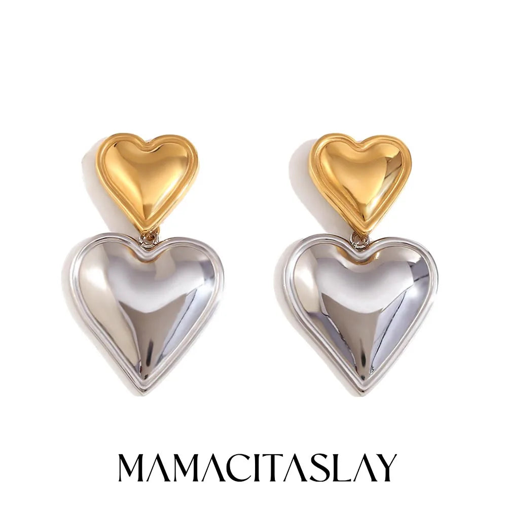 MamacitaSlay 316L Stainless Steel Mixed Color Heart Drop Earrings 18K Gold Plated Waterproof Jewelry For Women Everyday Wear
