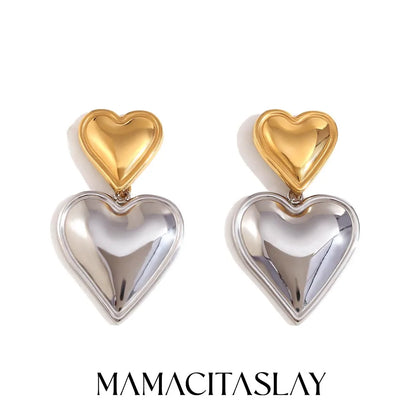 MamacitaSlay 316L Stainless Steel Mixed Color Heart Drop Earrings 18K Gold Plated Waterproof Jewelry For Women Everyday Wear