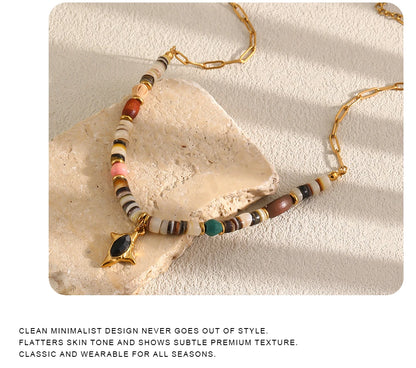 MamacitaSlay 316L Stainless Steel Natural Stone Bead Black Star Necklace 18K Gold Plated Waterproof Jewelry For Women Boho Gifts