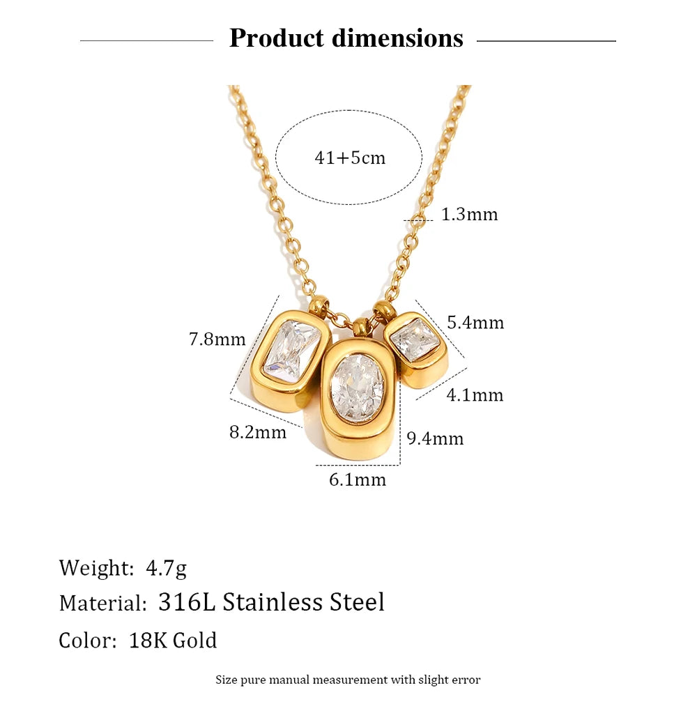 MamacitaSlay Elegant 316LStainless Steel Oval Rectangle Zircon Necklace 18K Gold Plated Waterproof Jewelry For Women Dainty Gift