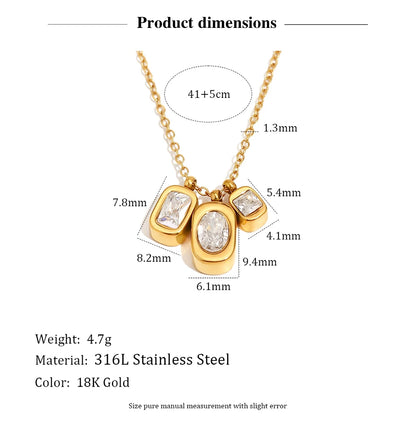 MamacitaSlay Elegant 316LStainless Steel Oval Rectangle Zircon Necklace 18K Gold Plated Waterproof Jewelry For Women Dainty Gift
