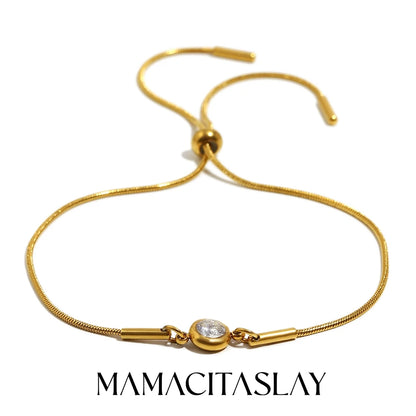 MamacitaSlay 316L Stainless Steel Zircon December Birthstone Adjustable Bracelet Waterproof Wrist Jewelry Women's Charm Bracelet