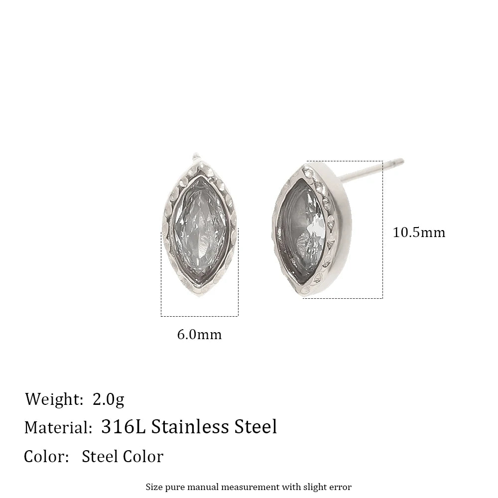MamacitaSlay 316L Stainless Steel Water Drop Horse Eye Zircon Stud Earrings 18K Gold Plated Waterproof Elegant Jewelry For Women