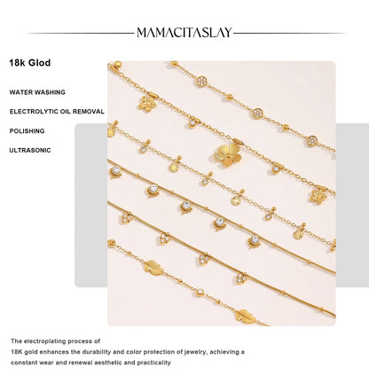 MamacitaSlay 316L Stainless Steel Zircon Flower Stackable Necklace Party Waterproof Neck Jewelry Women's Elegant Necklace Gift