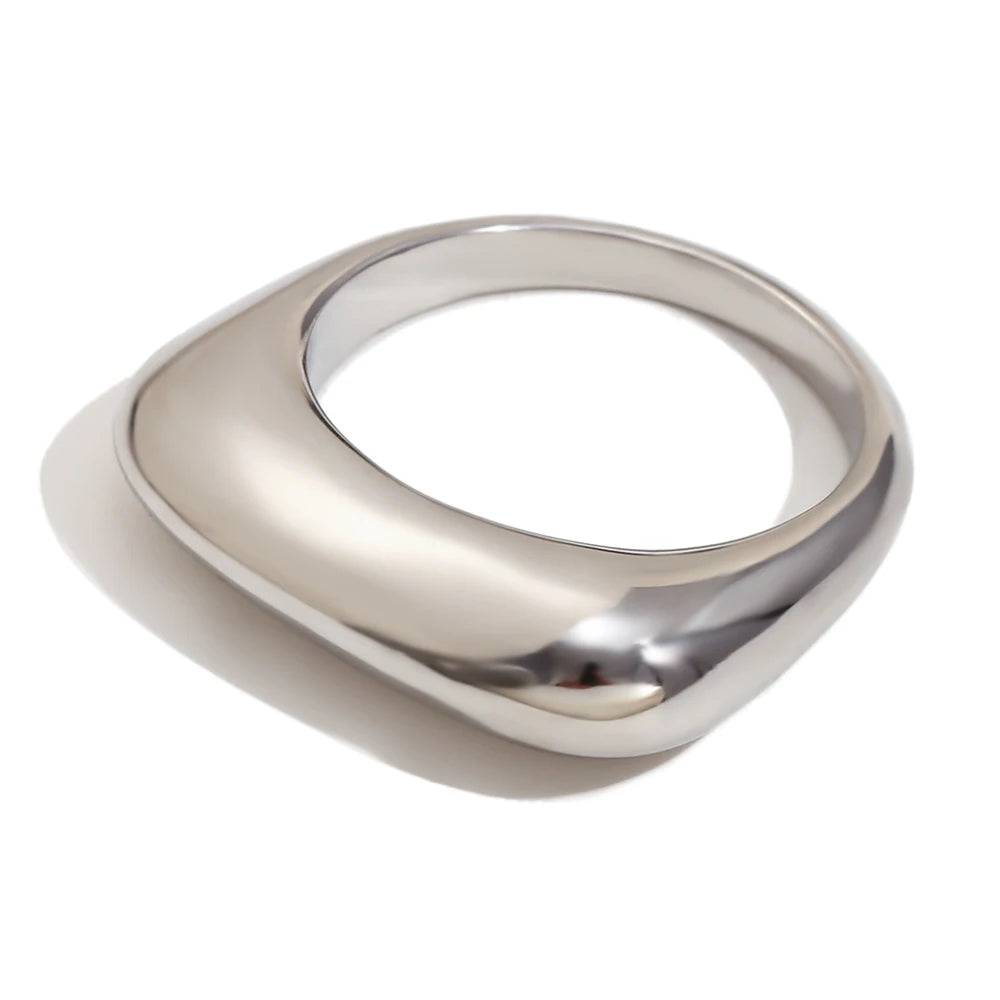 MamacitaSlay Classic 316L Stainless Steel Flat Stick Ring Waterproof 18K Gold Plated Jewelry 2025 Creative Women's Elegant Gift
