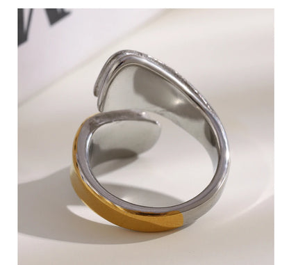 MamacitaSlay 316L Stainless Steel Two Tone Asymmetric Opening Ring Party Waterproof Jewelry Women's Unique Cool Creative Gift