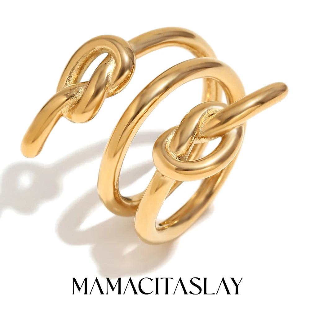 MamacitaSlay Vintage Three-Layer Knot rings Waterproof trendy women's stainless steel jewelry Woman accesories gifts for women
