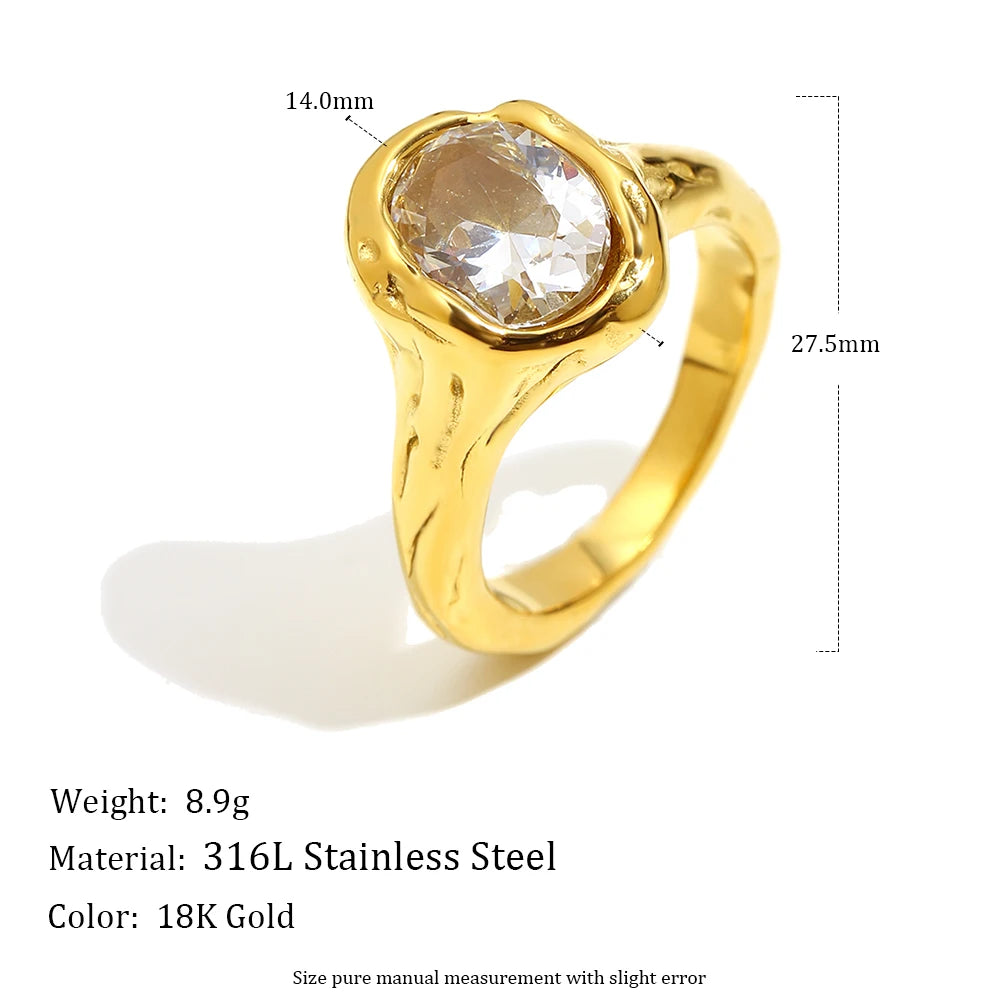 MamacitaSlay 316L Stainless Steel Zircon Irregular Ring 18K Gold Plated Waterproof Jewelry Women's Classic Ring High Quality