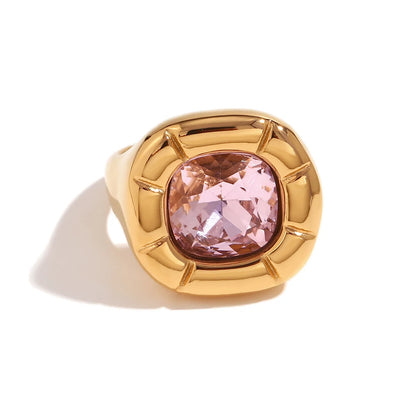 MamacitaSlay 18K Gold Plated Stainless Steel Rounded Square Zircon Necklace Earring Ring Women's Fashionable Waterproof Jewelry
