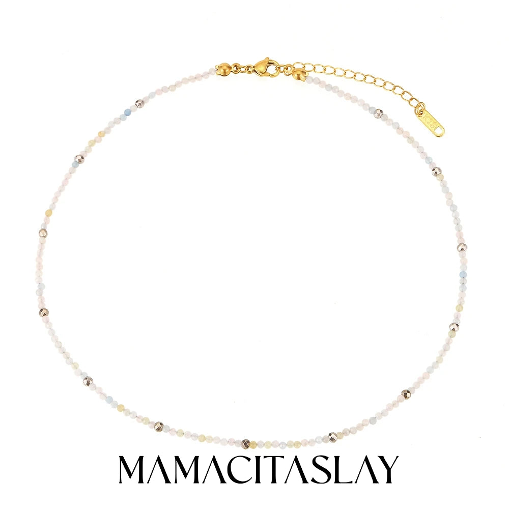 MamacitaSlay 316L Stainless Steel Natural Stone Necklace Elastic Rope Bracelet Handmade Waterproof Jewelry Women's Classic Gift