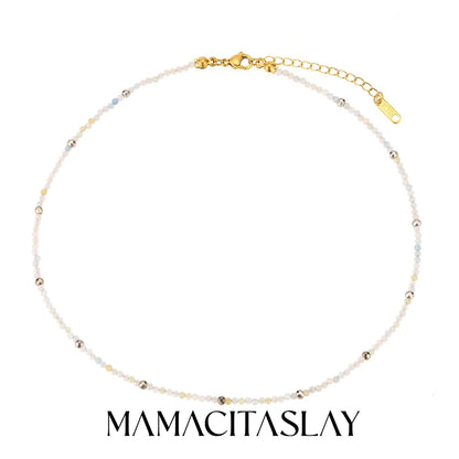 MamacitaSlay 316L Stainless Steel Natural Stone Necklace Elastic Rope Bracelet Handmade Waterproof Jewelry Women's Classic Gift