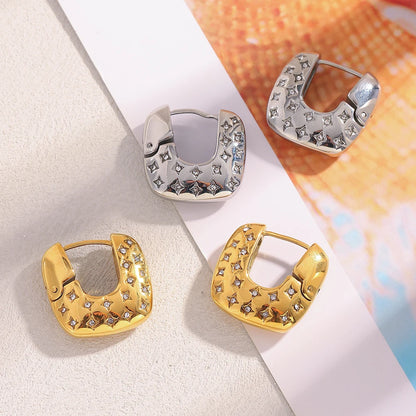MamacitaSlay 316L Stainless Steel Zircon Star Square Hoop Earrings 18K Gold Plated Waterproof Jewelry For Women Gift Daily Wear