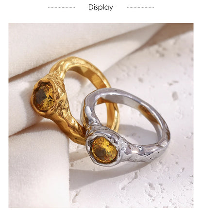 MamacitaSlay 316L Stainless Steel Zircon Irregular Ring 18K Gold Plated Waterproof Jewelry Women's Classic Ring High Quality