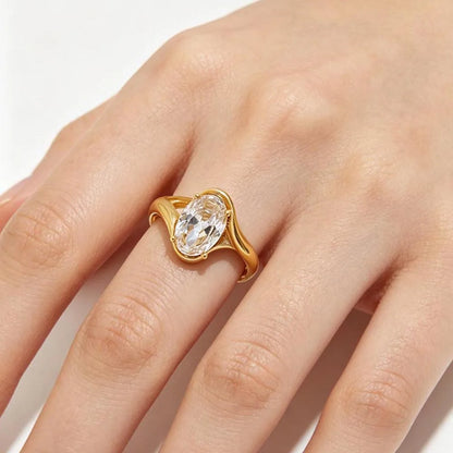 MamacitaSlay 316L Stainless Steel CZ Solitaire Stackable Ring 18K Gold Plated Waterproof Jewelry For Women Elegant Daily Wear