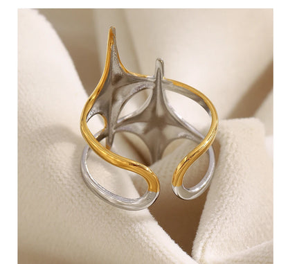 MamacitaSlay 316L Stainless Steel Mixed Color Double Star Open Ring Women's Party Waterproof 18K Gold Plated Ring Unique Ring