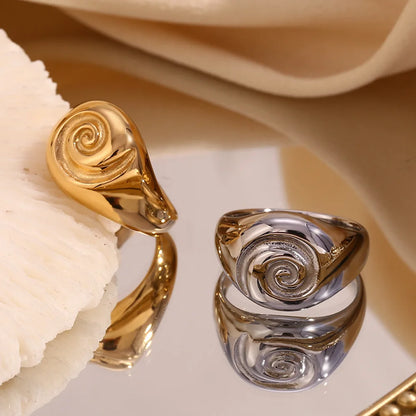 MamacitaSlay Unique Fingerprint Swirl Ripple Gold Silver Colour Rings Womens Stainless Steel Tarnish Free Jewelry Accessories