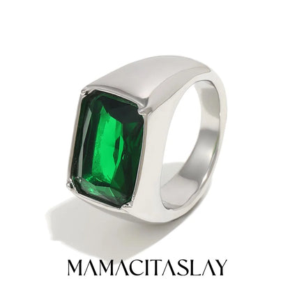 MamacitaSlay 316L Stainless Steel CZ Solitaire Stackable Ring 18K Gold Plated Waterproof Jewelry For Women Elegant Daily Wear